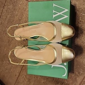 J.crew Millie metallic gold cap mesh sling back shoes